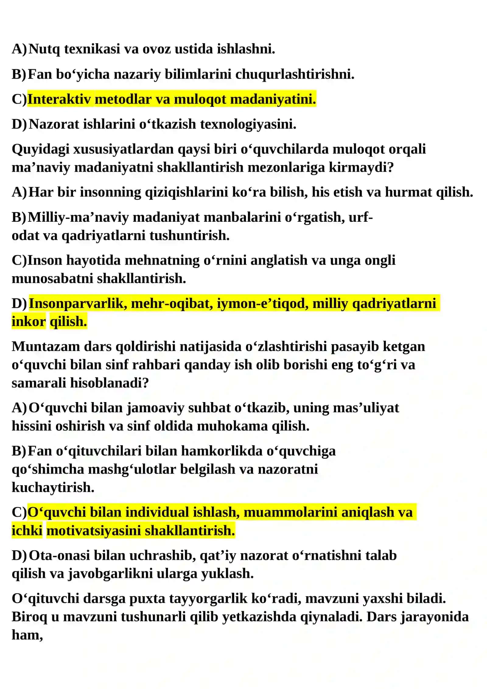 Attestatsiya 2026 yil aprel oyida tushgan testlar 2