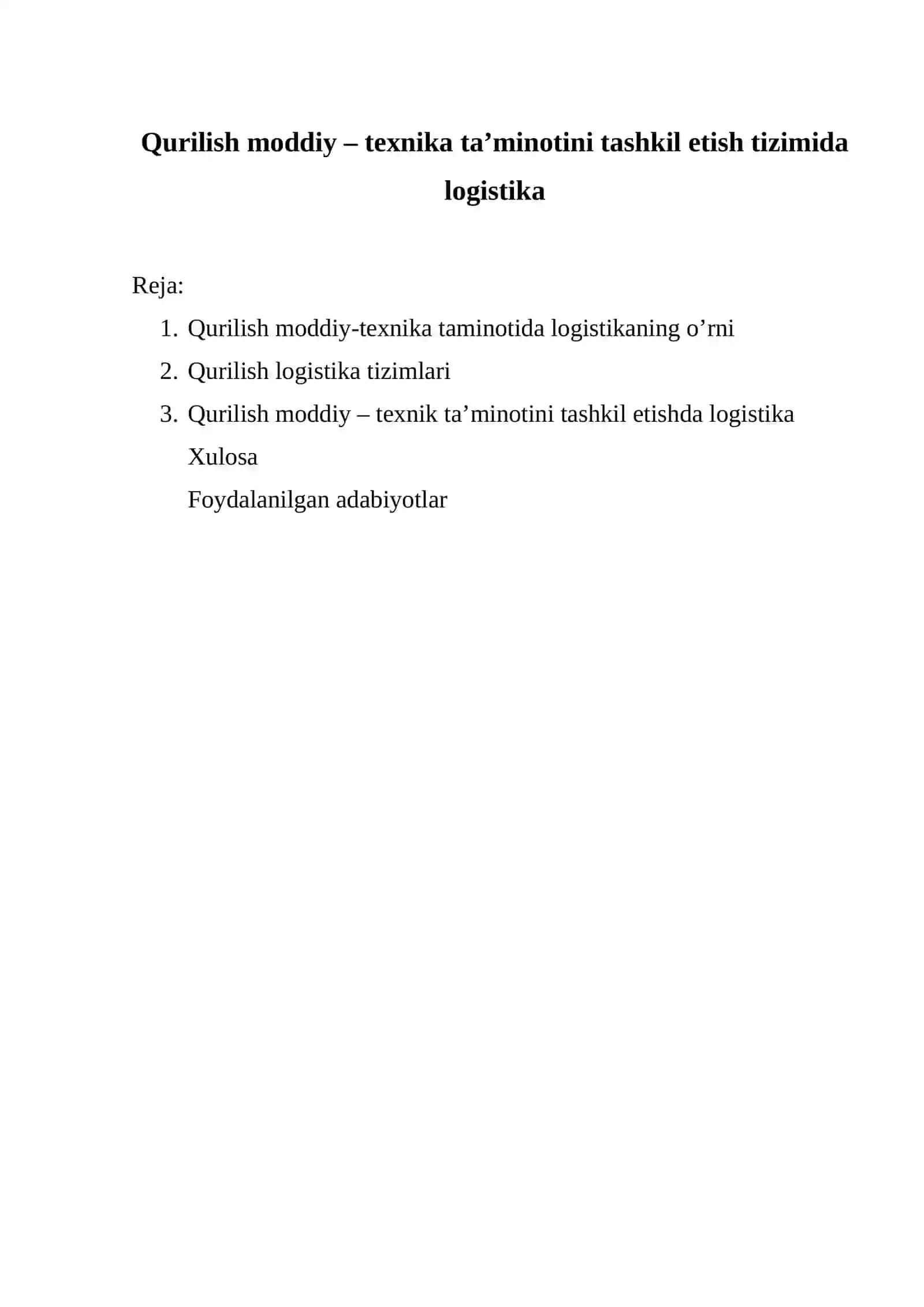 Qurilish moddiy – texnika ta’minotini tashkil etish tizimida logistika 2