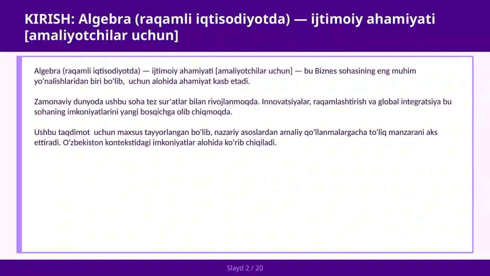 Algebra (raqamli iqtisodiyotda) — ijtimoiy ahamiyati [amaliyotchilar uchun] 2