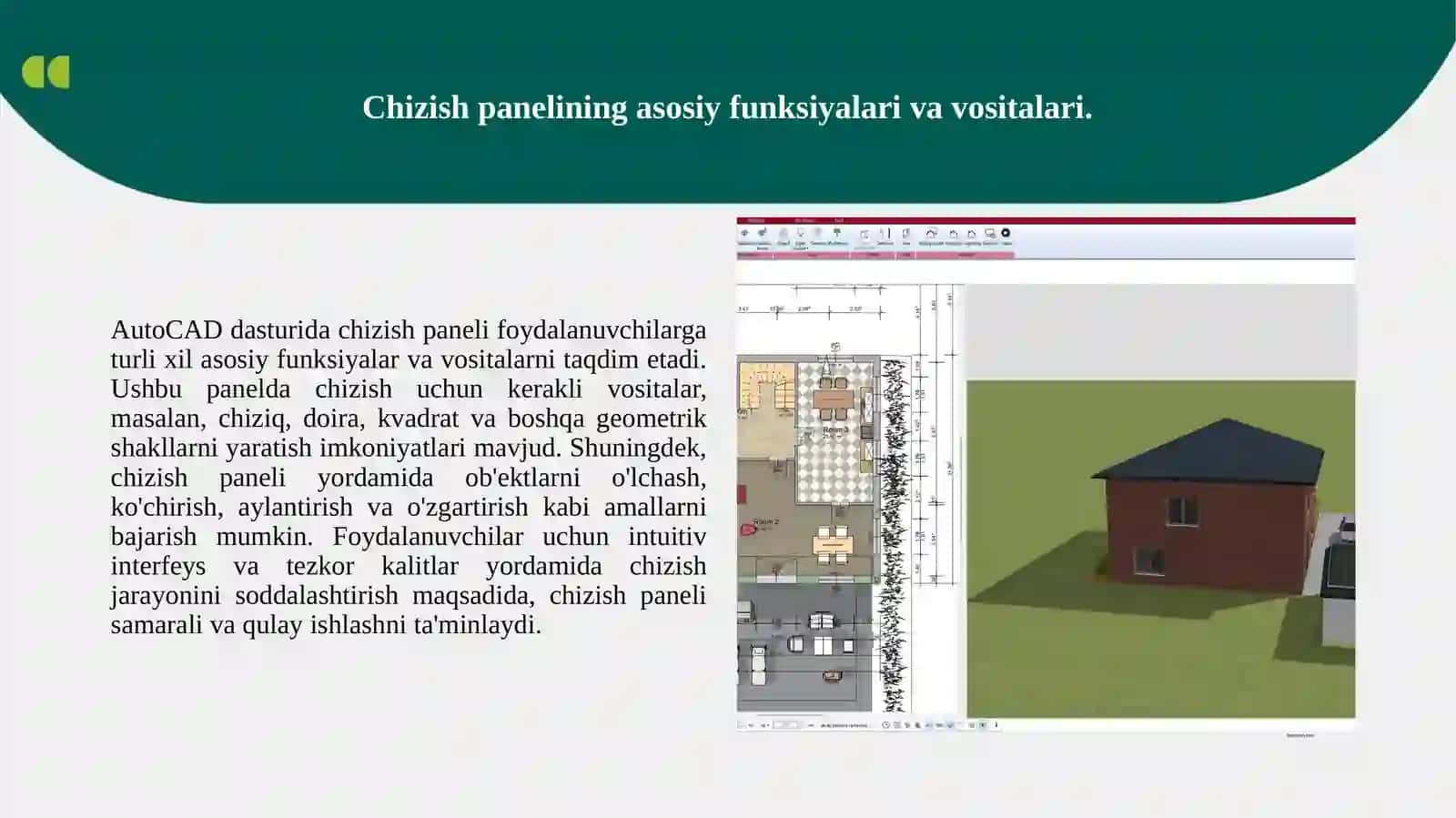 AutoCAD dasturida chizish paneli haqida ma'lumot 2