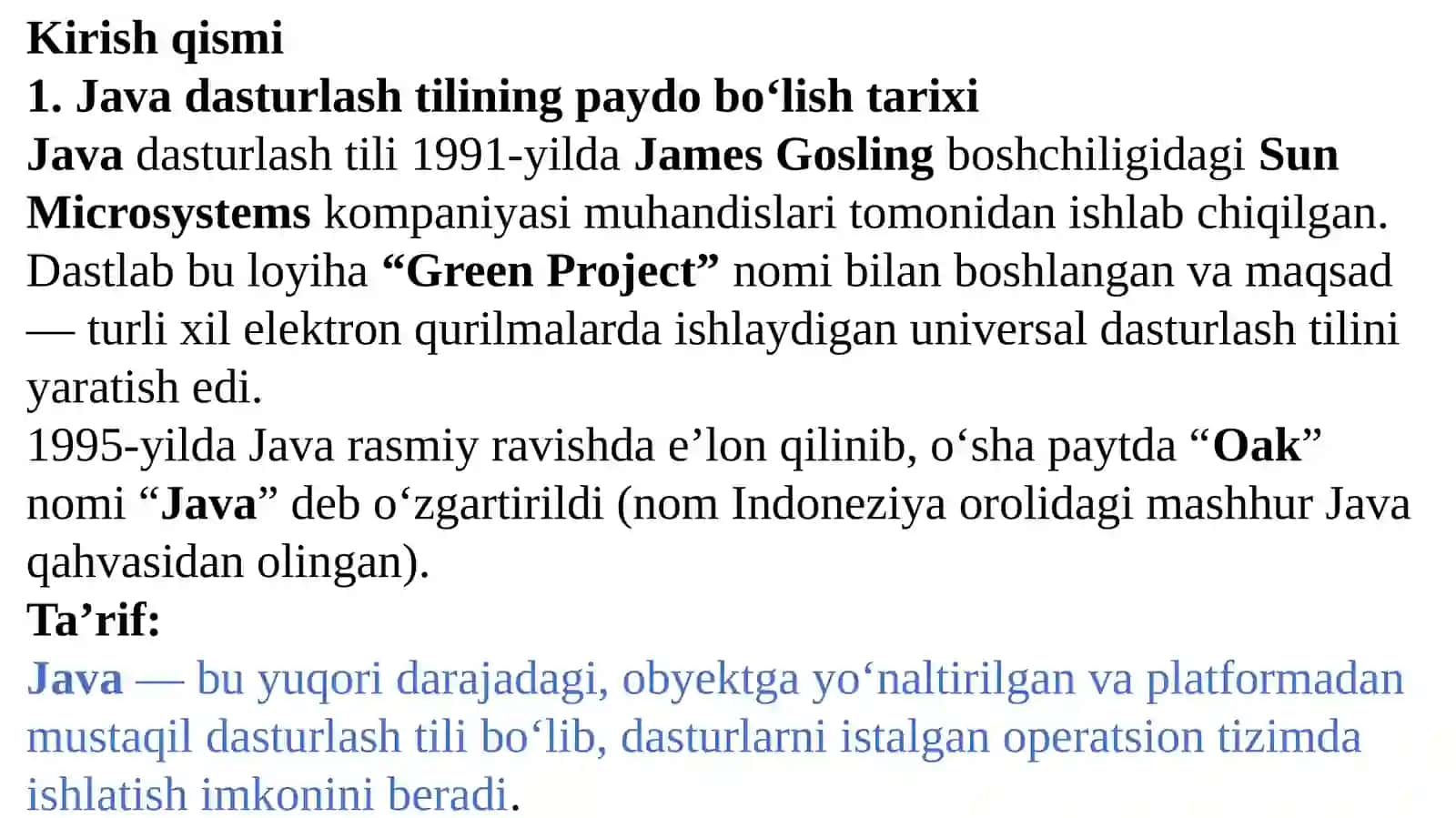 6-Java dasturlash tilining asosiy tushunchalari 2