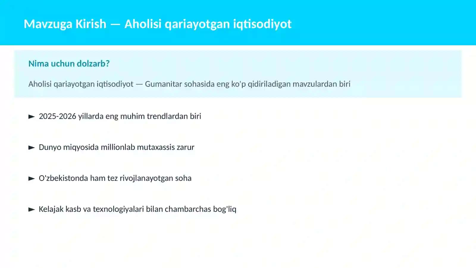 Aholisi qariayotgan iqtisodiyot 2