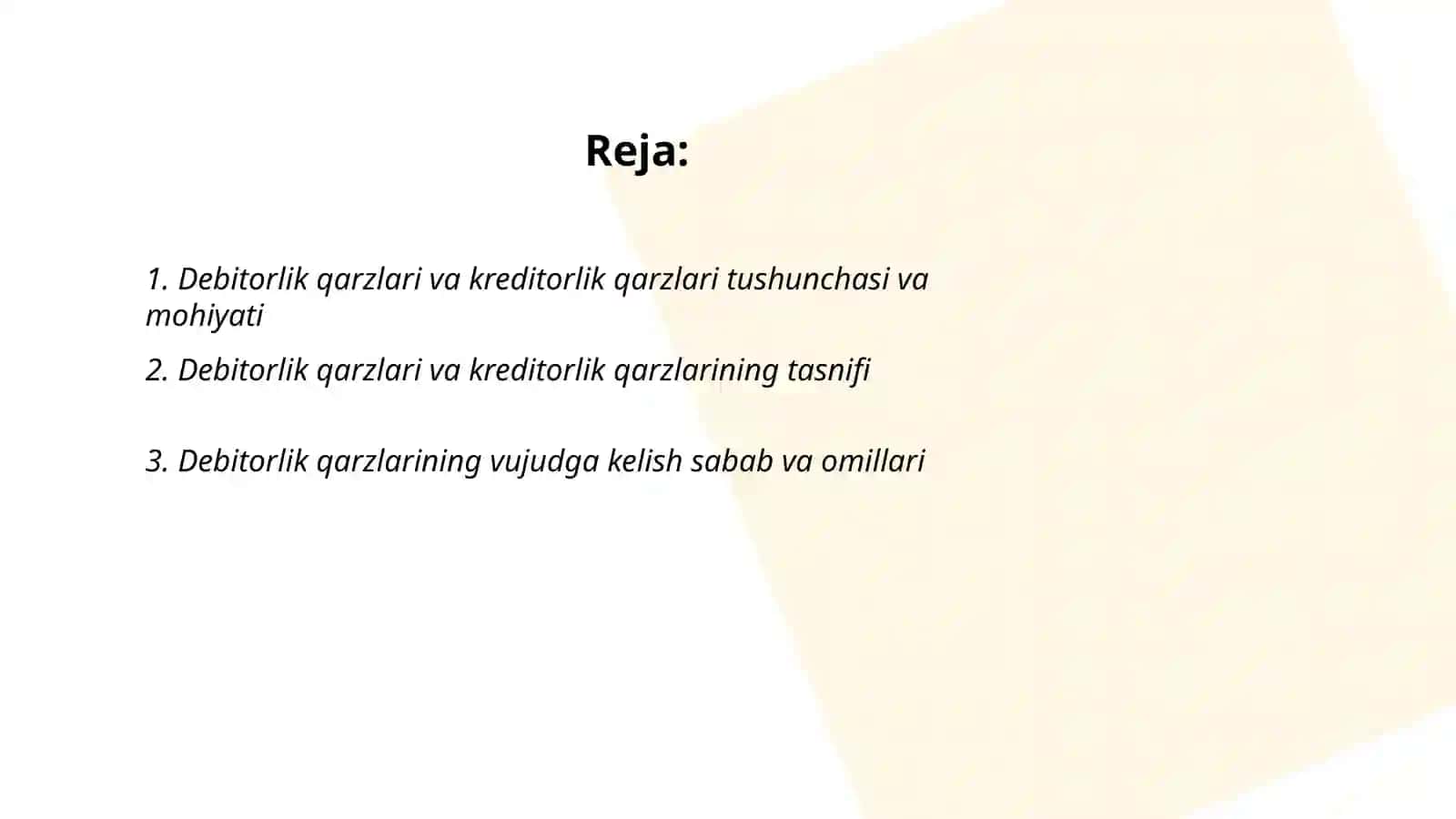 Debitorlik qarzlari va kreditorlik qarzlari mavzusi tahlili 2