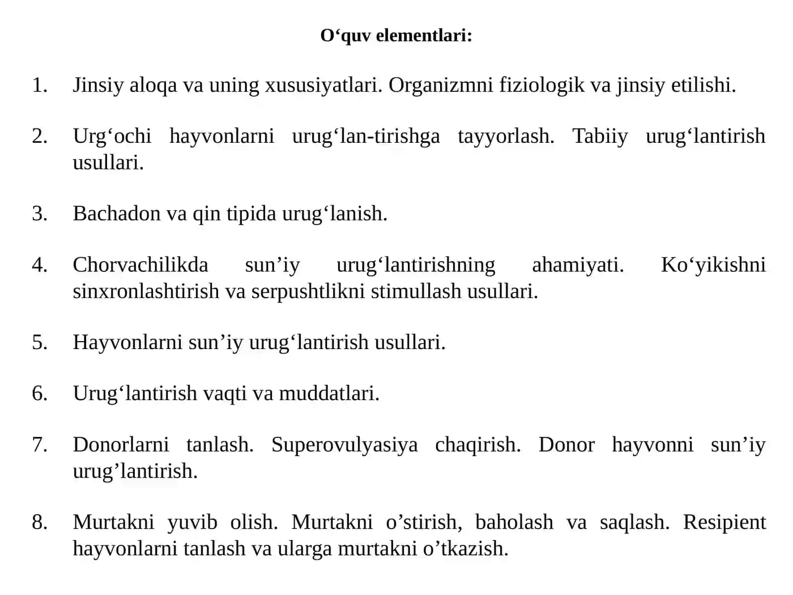 Hayvonlarni urug‘lantirishni tashkillashtirish va texnologiyasi. Urg‘ochi hayvonlarni sun’iy urug‘lantirish. Embrionni transplantatsiyasi 2