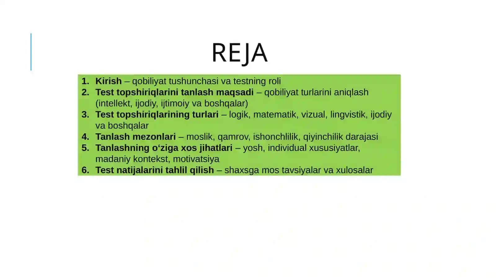 Qobiliyatni organizer test topshiriqlari mavzusida tayyor taqdimot 2
