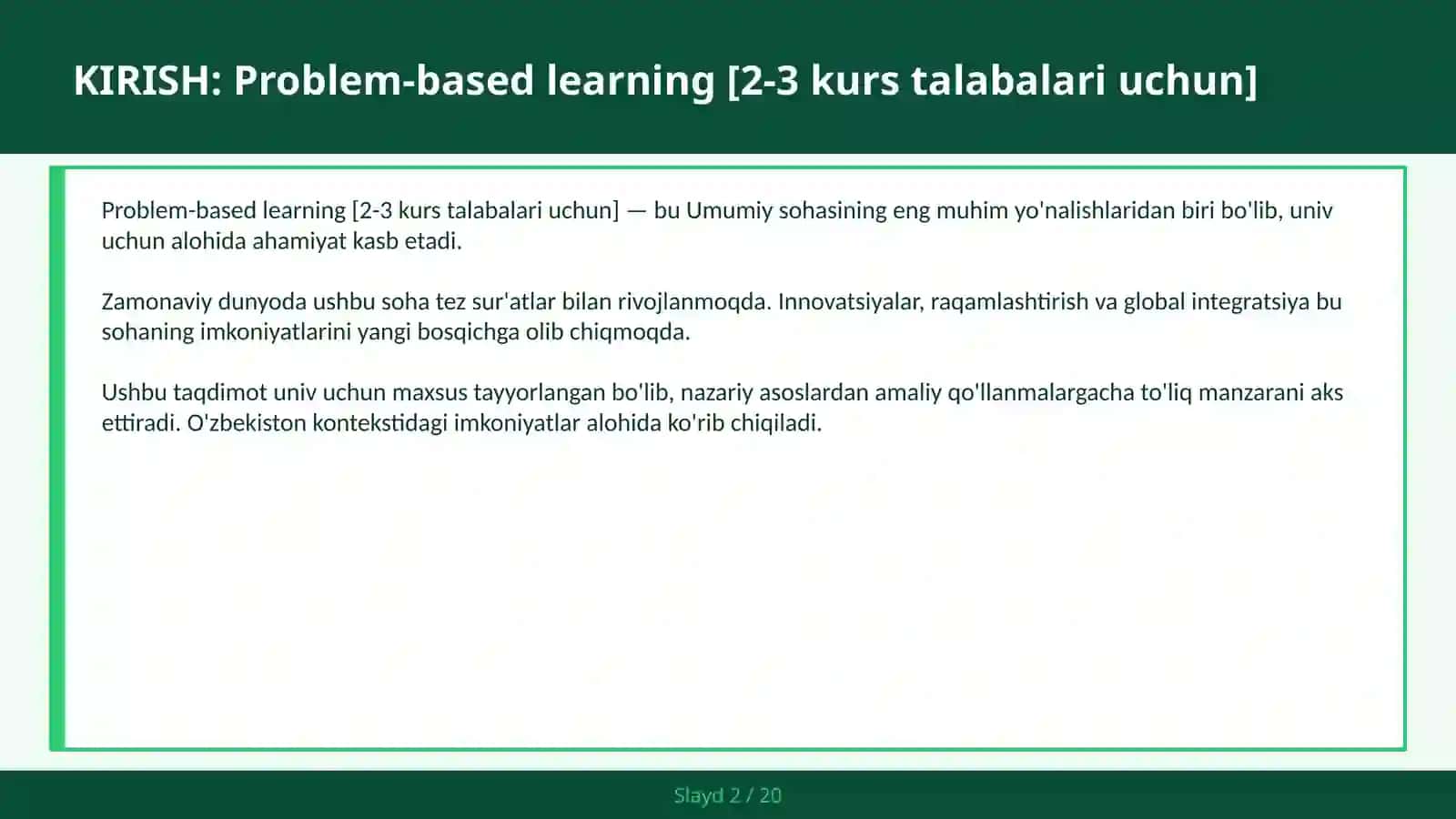 Problem-based learning [2-3 kurs talabalari uchun] 2