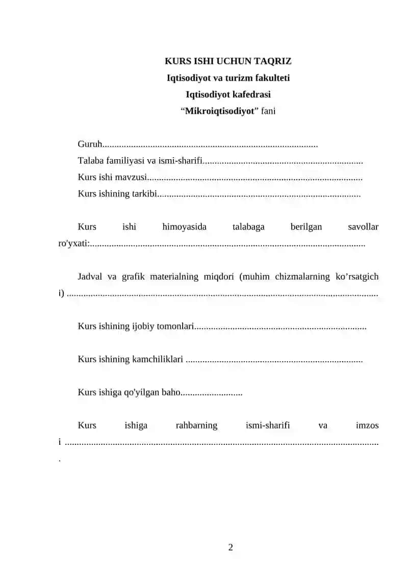 Mikroiqtisodiyot Kurs Ishi 2