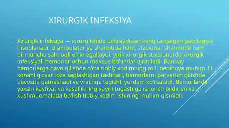 Yiringli xirurgik kasalliklar bilan og`rigan bemorlarni parvarish qilish 2