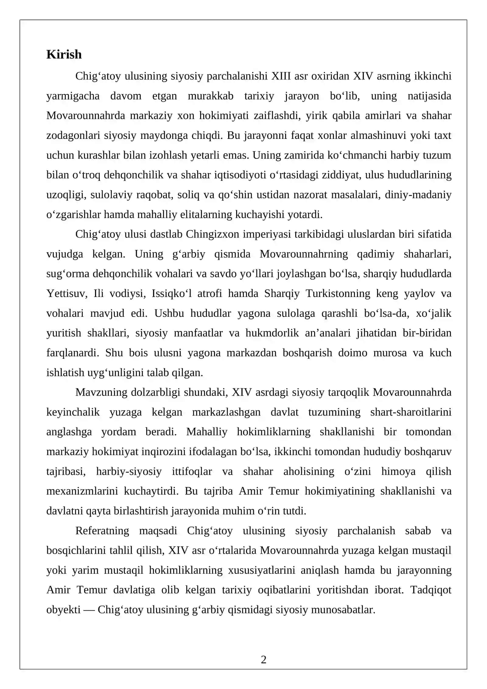 CHIG‘ATOY ULUSINING SIYOSIY PARCHALANISHI VA MOVAROUNNAHRDA MUSTAQIL HOKIMLIKLARNING SHAKLLANISHI 2
