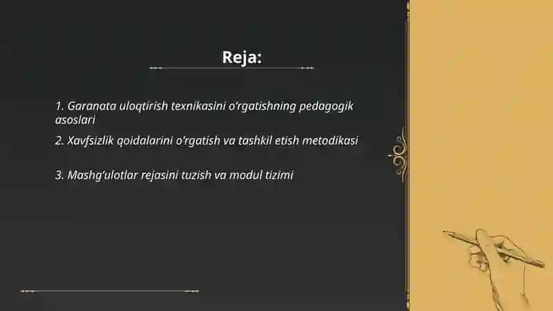 Garanata uloqtirish texnikasini oʻrgatish uslubyati 2