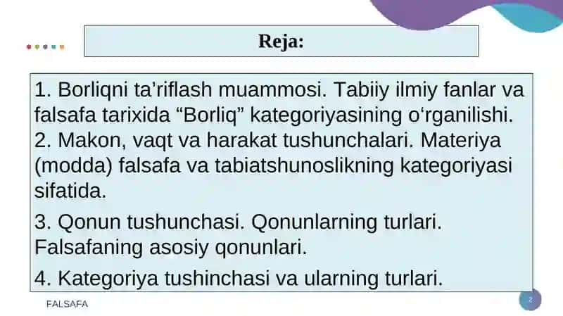 Borliq(ontologiya)va rivojlanishfalsafasi 2