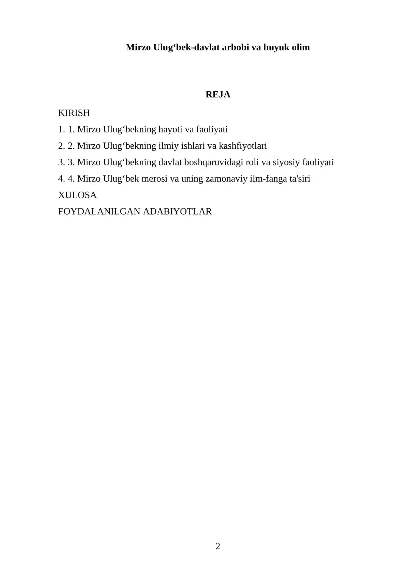 Mirzo Ulugʻbek-davlat arbobi va buyuk olim - REFERATI 2