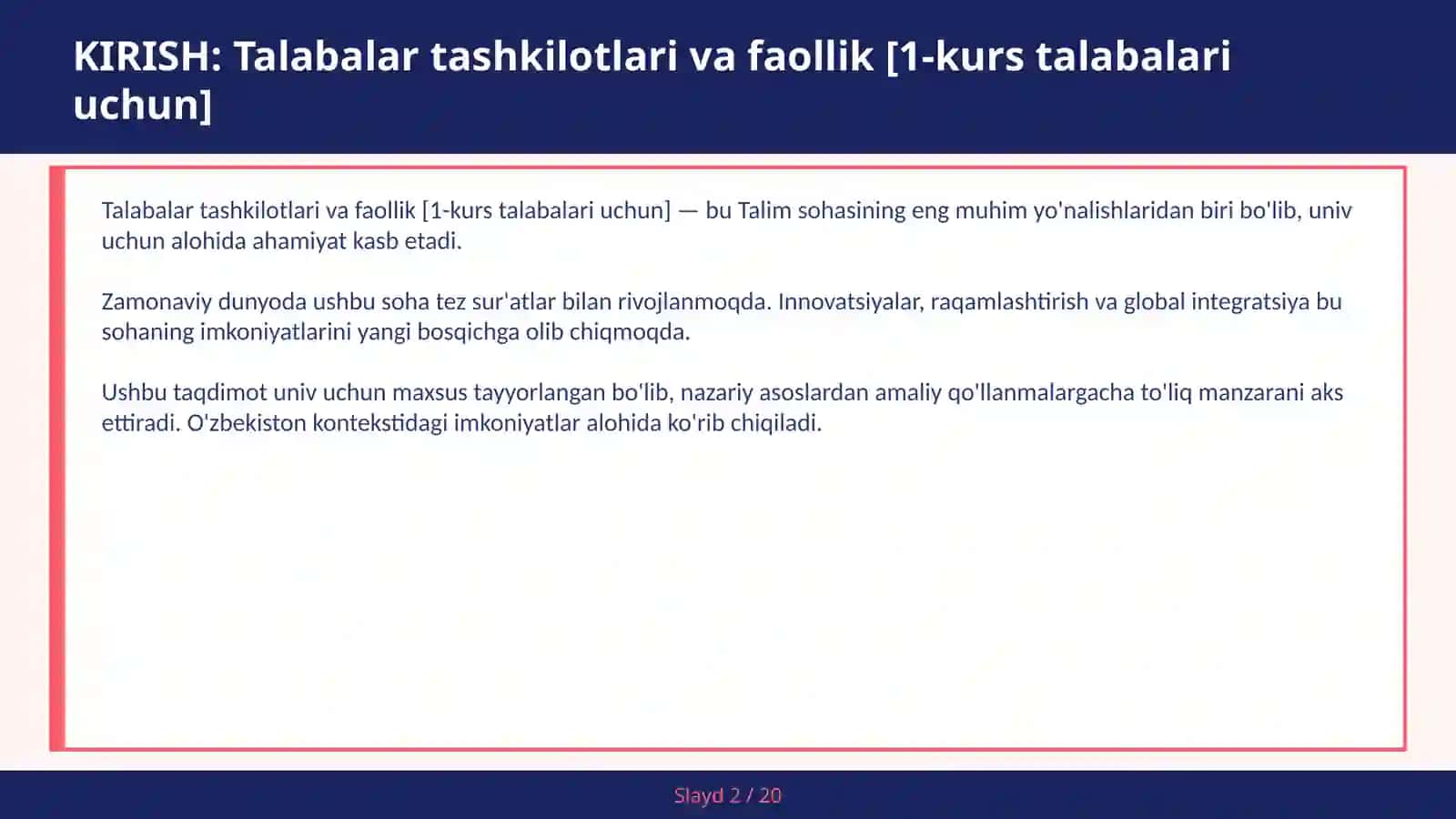 Talabalar tashkilotlari va faollik [1-kurs talabalari uchun] 2