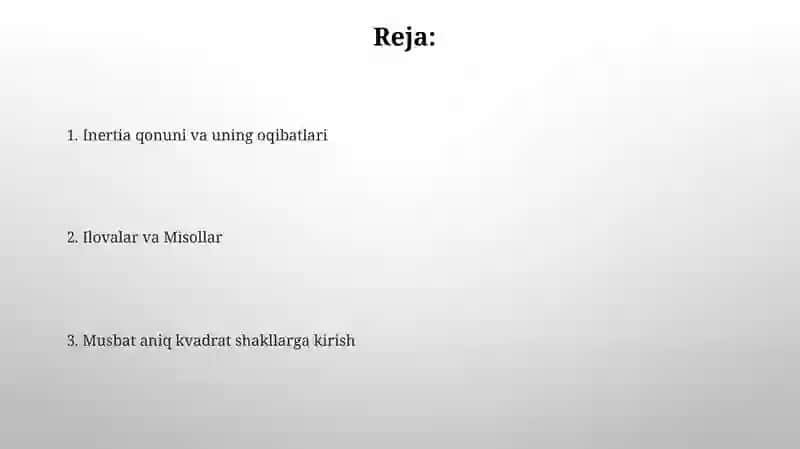 Musbat aniqlangan kvadratik formula inersiya qonuni 2