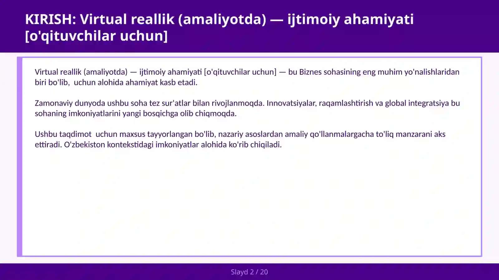 VIRTUAL REALLIK (AMALIYOTDA) — IJTIMOIY AHAMIYATI [O'QITUVCHILAR UCHUN] 2