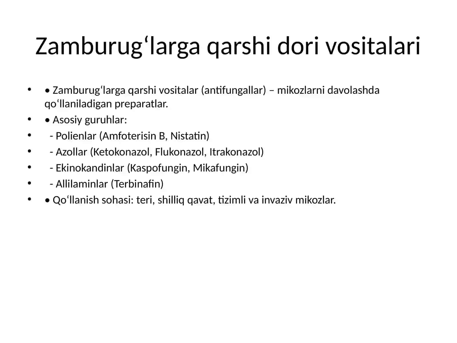 Zamburug‘larga qarshi dori vositalarining klinik farmakalogiyasi 2