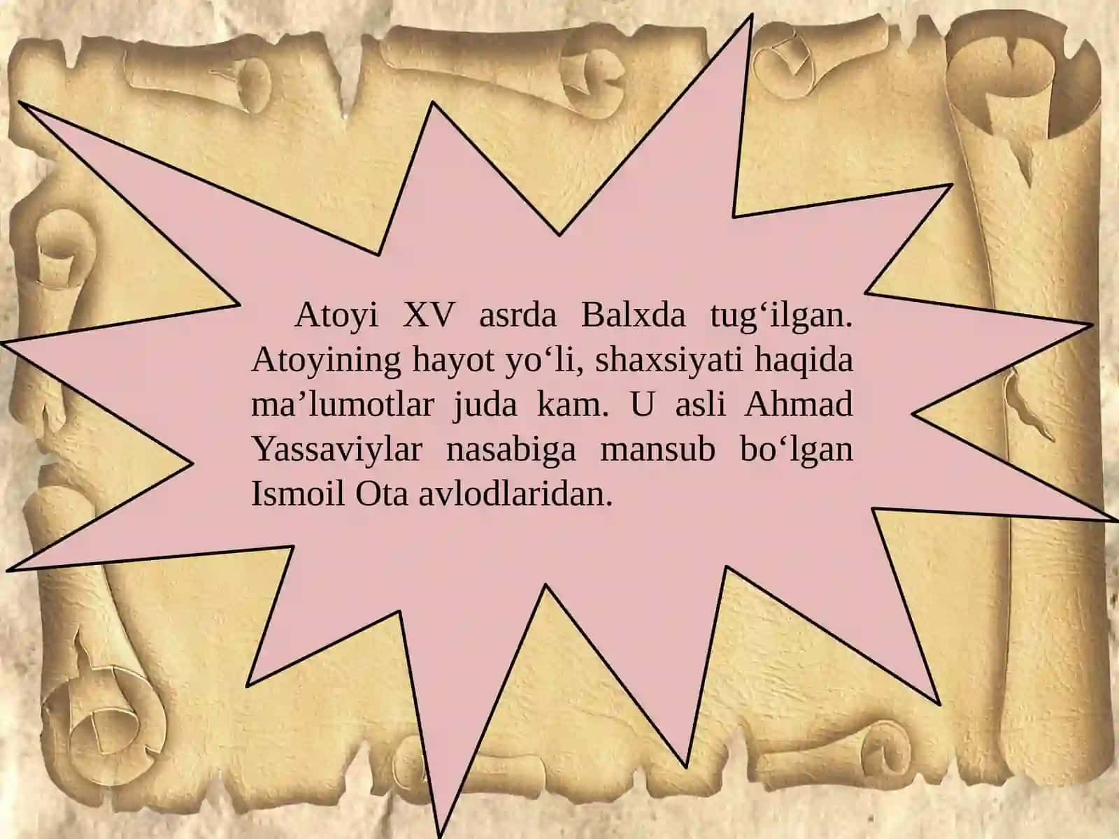 10-sinf Adabiyot fanidan Atoiy hayoti va ijodi dars taqdimoti 2