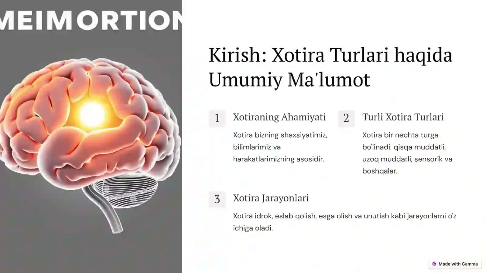 Umumiy Psixologiyadan: Xotira Turlari va Jarayonlari 2