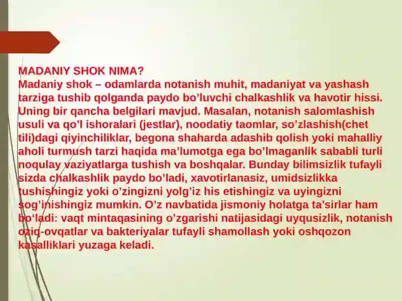 Madaniy shok va aqkulturatsiya. Lingvistik shoktushunchalari 2