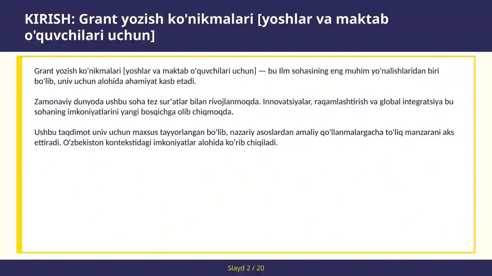 Grant yozish ko'nikmalari [yoshlar va maktab o'quvchilari uchun] 2