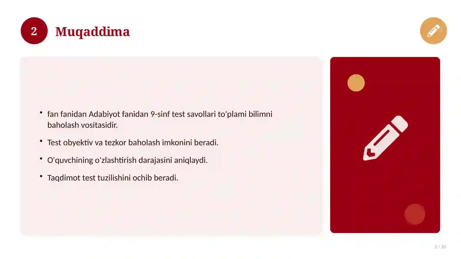 Adabiyot fanidan 9-sinf test savollari to'plami 2