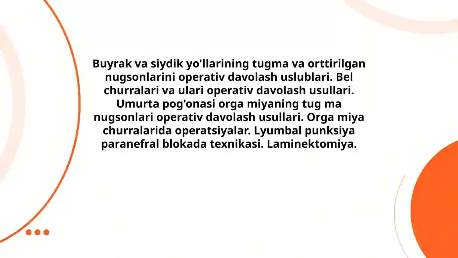 Umurtapog'onasi organiyaning tug'manug'sonlari operativ davolash usullari 2
