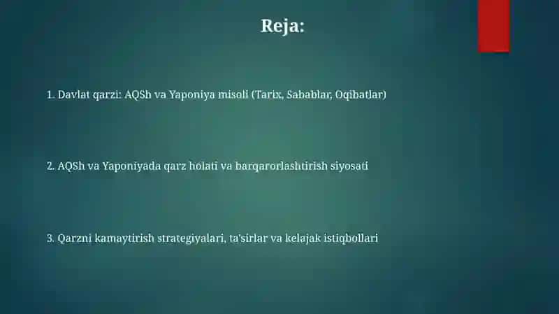 Davlat qarzmuammosi AQSh Yaponiya davlatlarimisolida 2