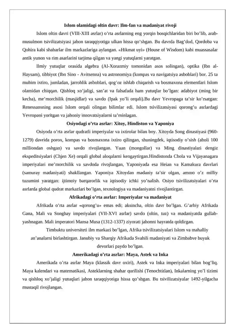 O'rta asrlarda jahon taraqqiyoti 2