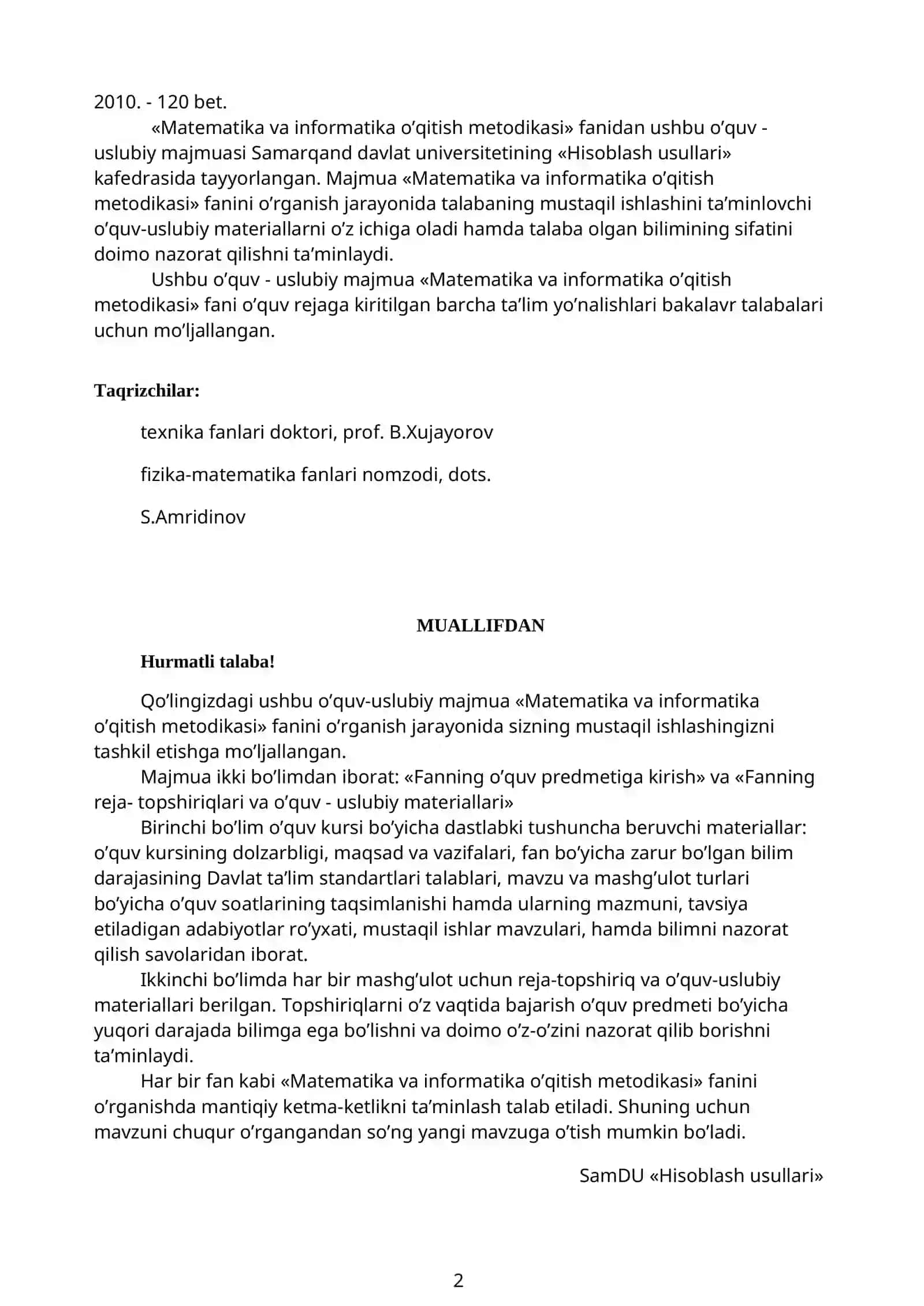 MATYEMATIKA O’QITISHDA ILMIY USULLAR (DAVOMI) 2