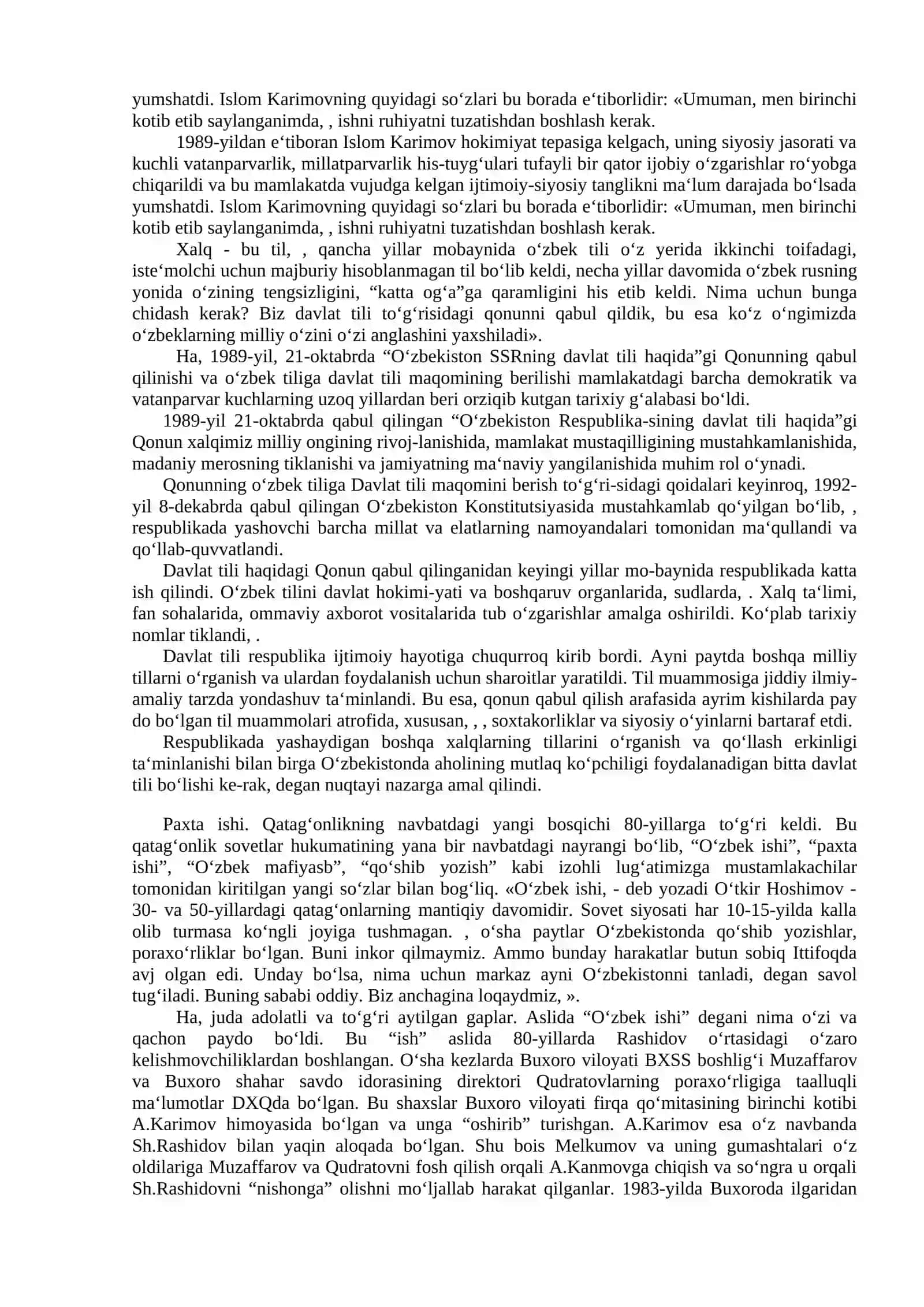 MUSTAQILLIKKA ERISHISH ARAFASIDA OʻZBEKISTONDAGI IJTIMOIY-SIYOSIY JARAYONLAR 2