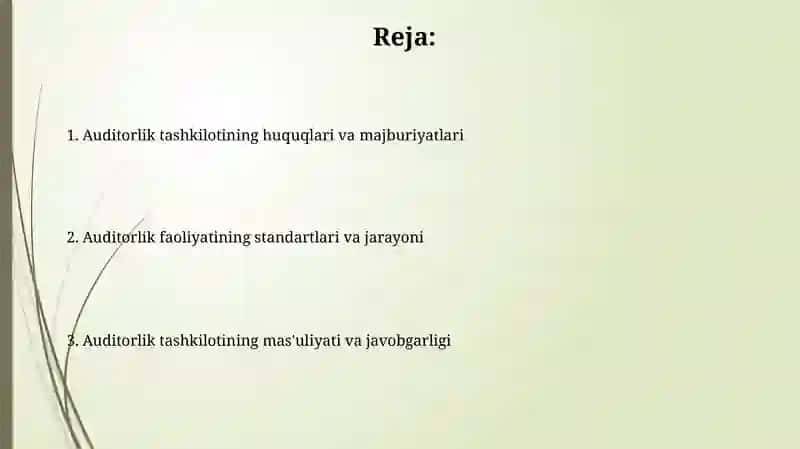 Auditorlik tashkilotining huquqlari. Majburiyatlari va javobgarkigi 2