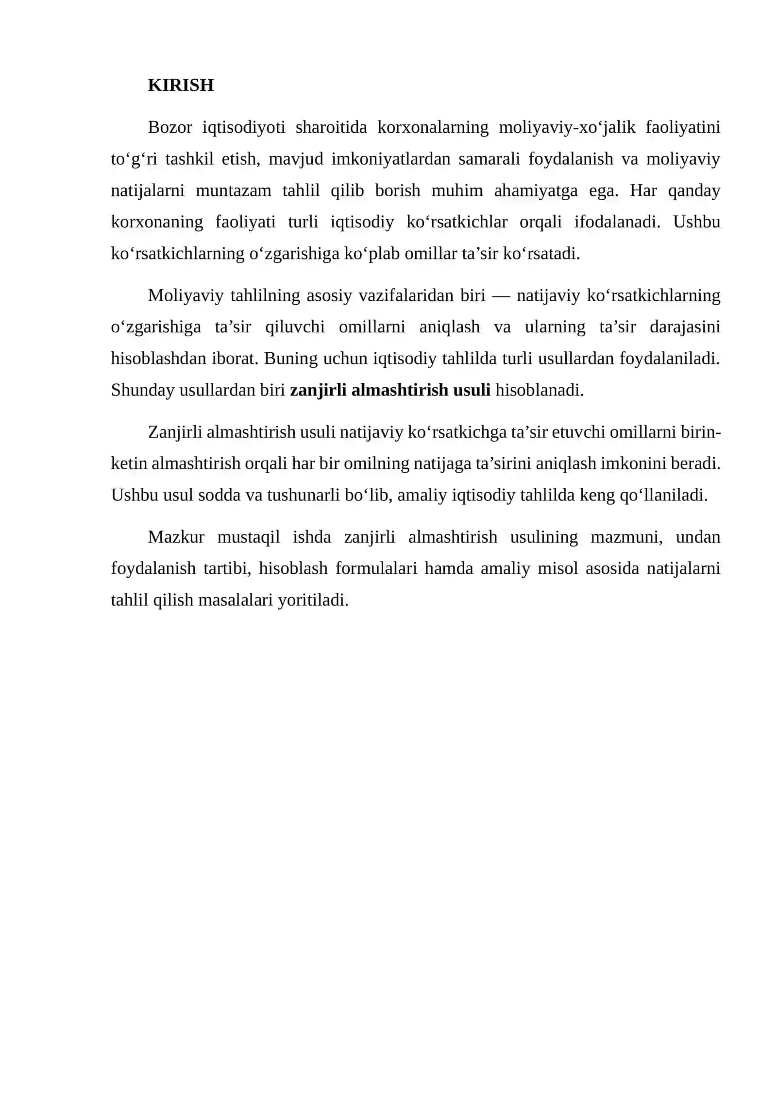 MOLIYAVIY TAHLILDA ZANJIRLI ALMASHTIRISH USULI 2
