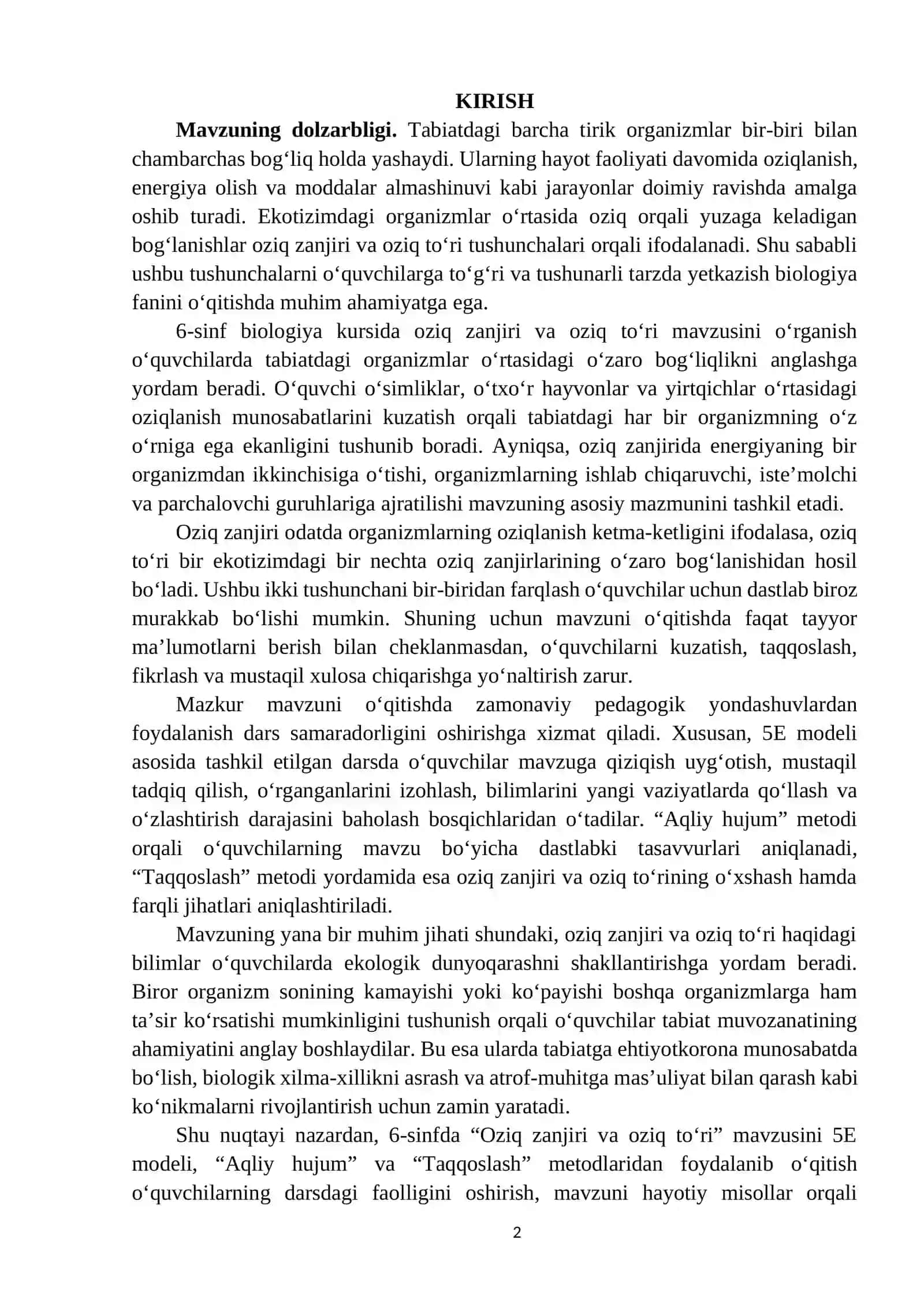 6-sinfda Oziq zanjiri va oziq to‘ri mavzusini o‘qitish 2