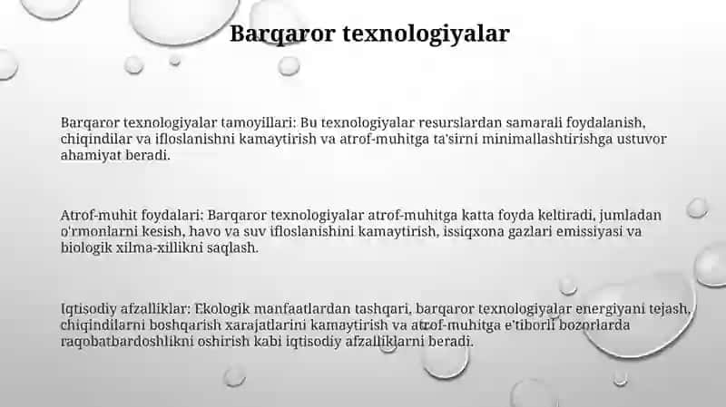 Barqaror texnologiyalar tamoyillari 2