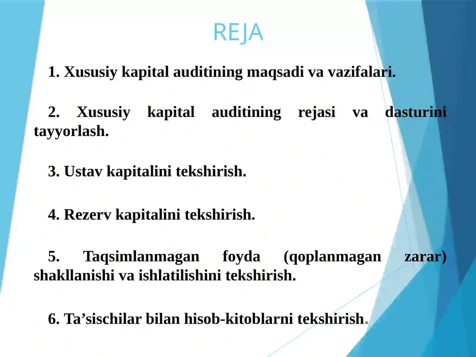 XUSUSIY KAPITAL SHAKLLANISHI VA TA’SISCHILAR BILAN HISOBLASHISHLAR AUDITI 2