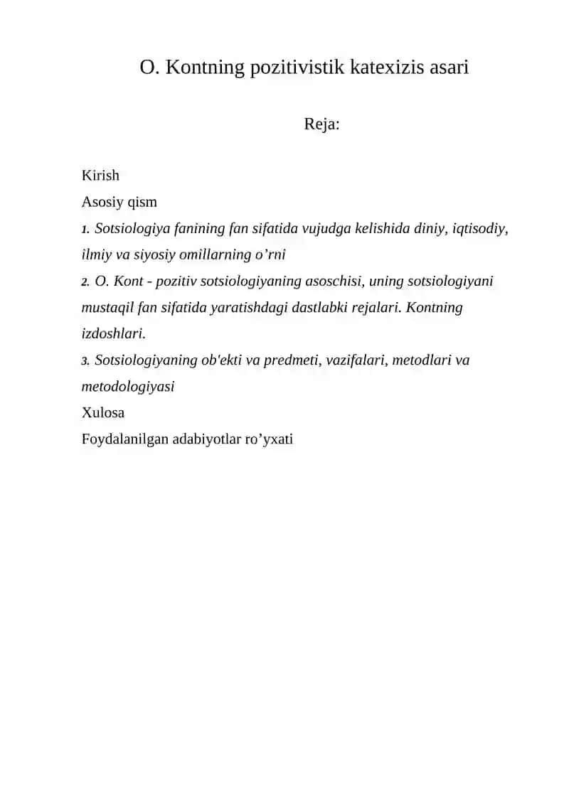 O. Kontning pozitivistik katexizis asari 2