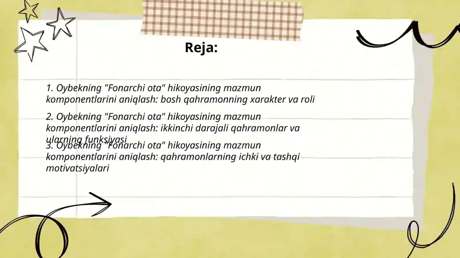 Oybekning "Fonarchi ota" hikoyasining mazmun komponentlarini aniqlash 2