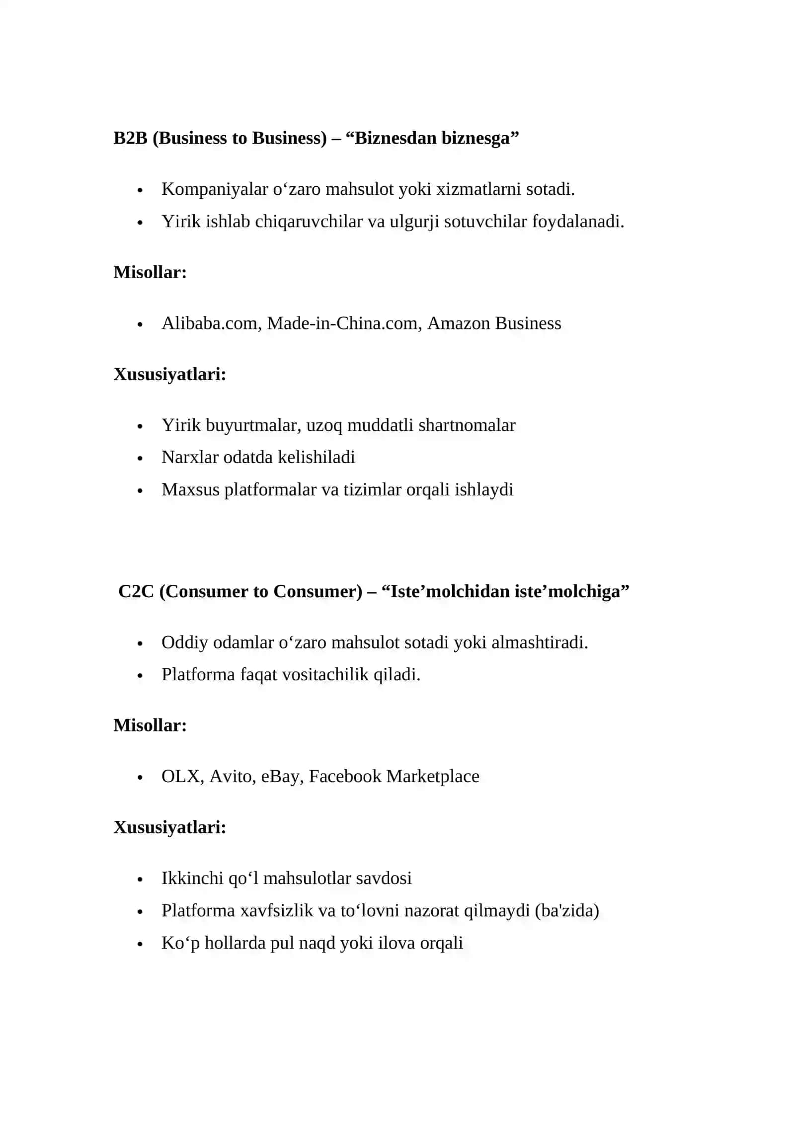 Raqamli iqtisodiyotda elektron tijorat modellari 2
