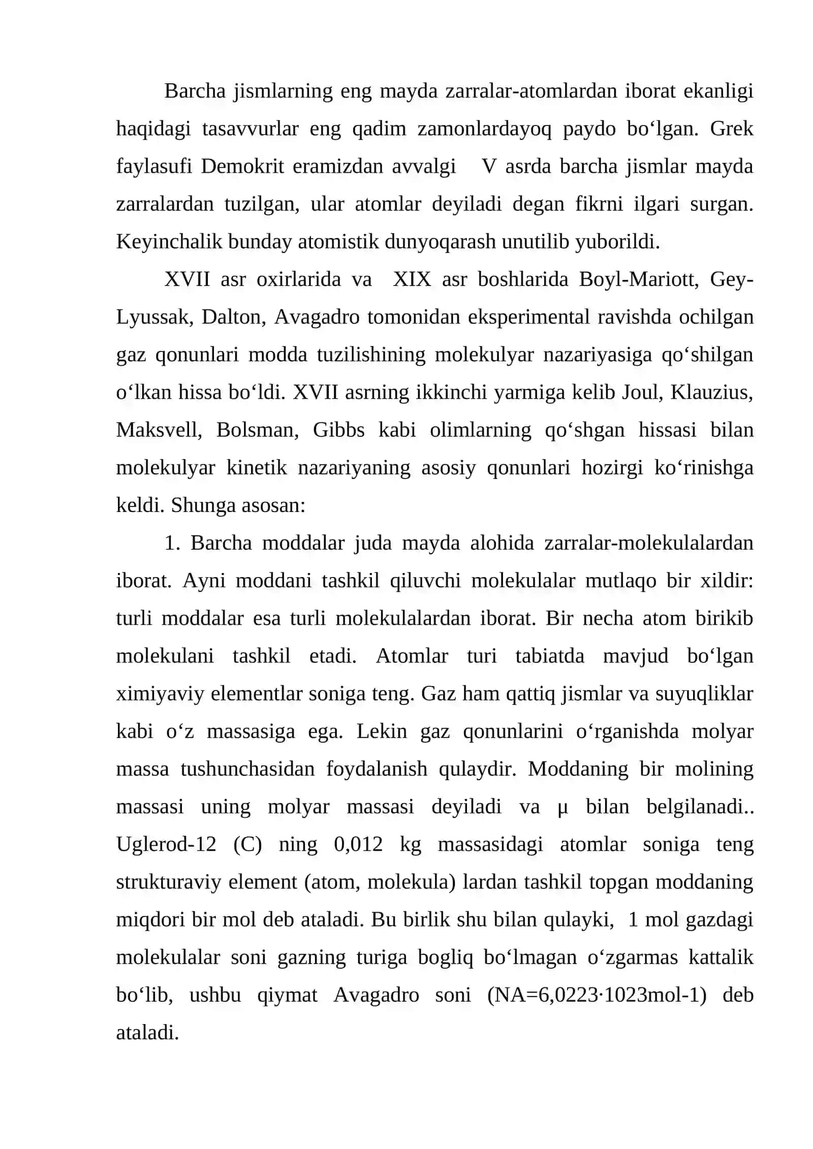 Modda haqidagi molekulyar kinetik tasavvurlarning rivojlanishi 2