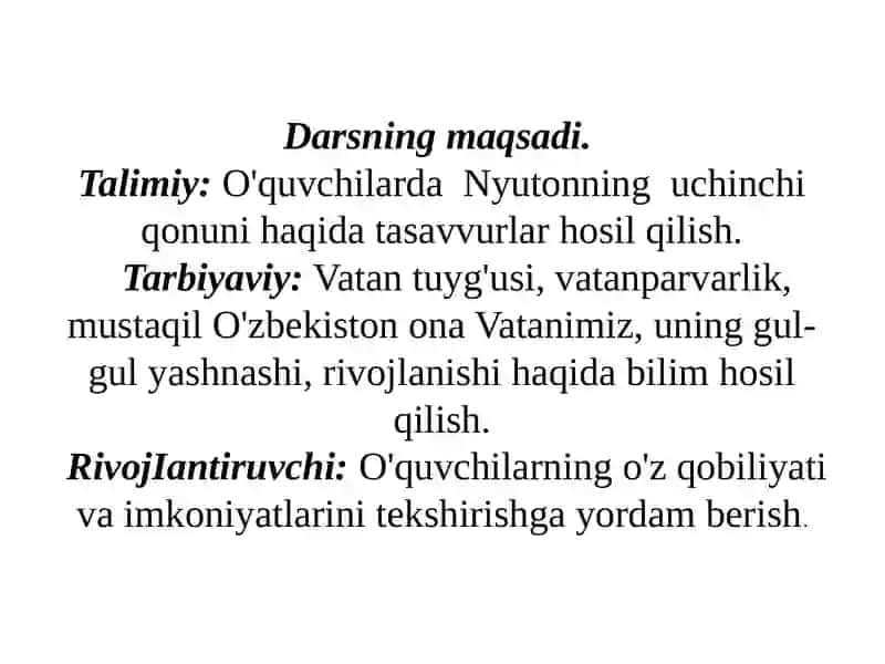 Nyutonning uchinchi qonuni prezentatsiya 2