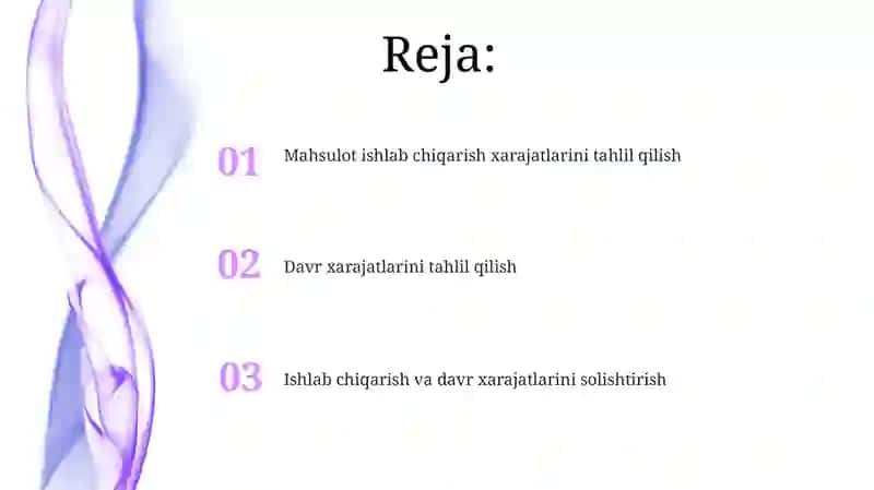 Mahsulot ishlab chiqarish va davri harajatlari tahlilash 2