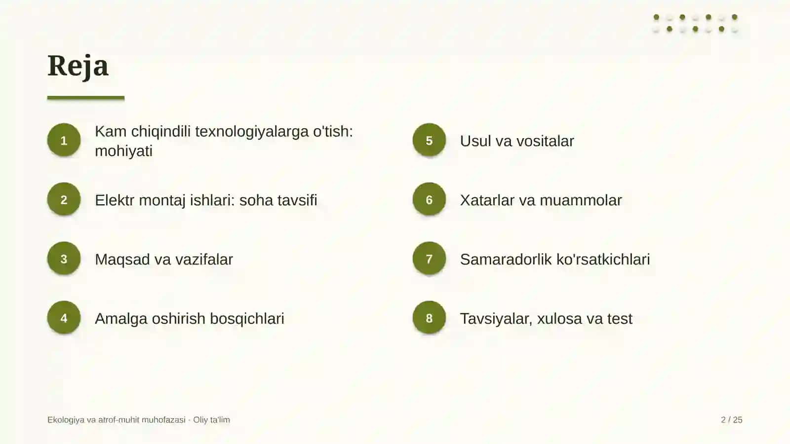 Elektr montaj ishlarida kam chiqindili texnologiyalarga o'tish 2