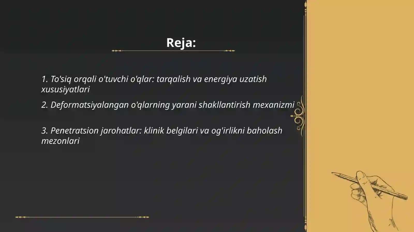 Tôsiq orqali va deformatsiyalangan ôqlar bilan jarohatlanish xususiyatlari 2