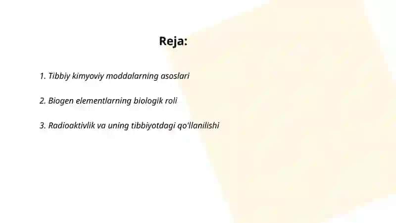 Tibbiy kimyoga kirish 2