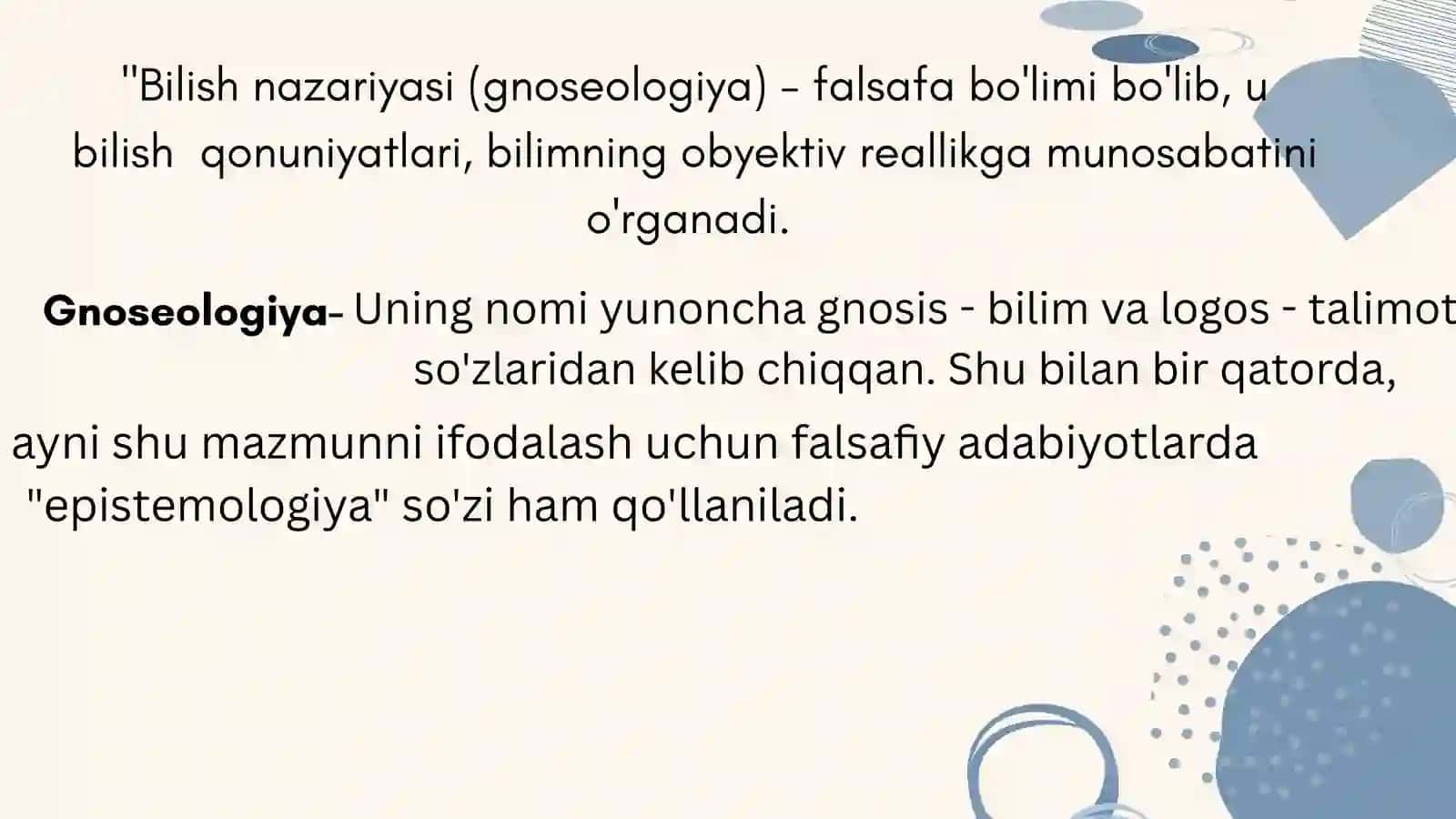 Bilish nazariyasining asosiy muammolari va yo'nalishlari 2