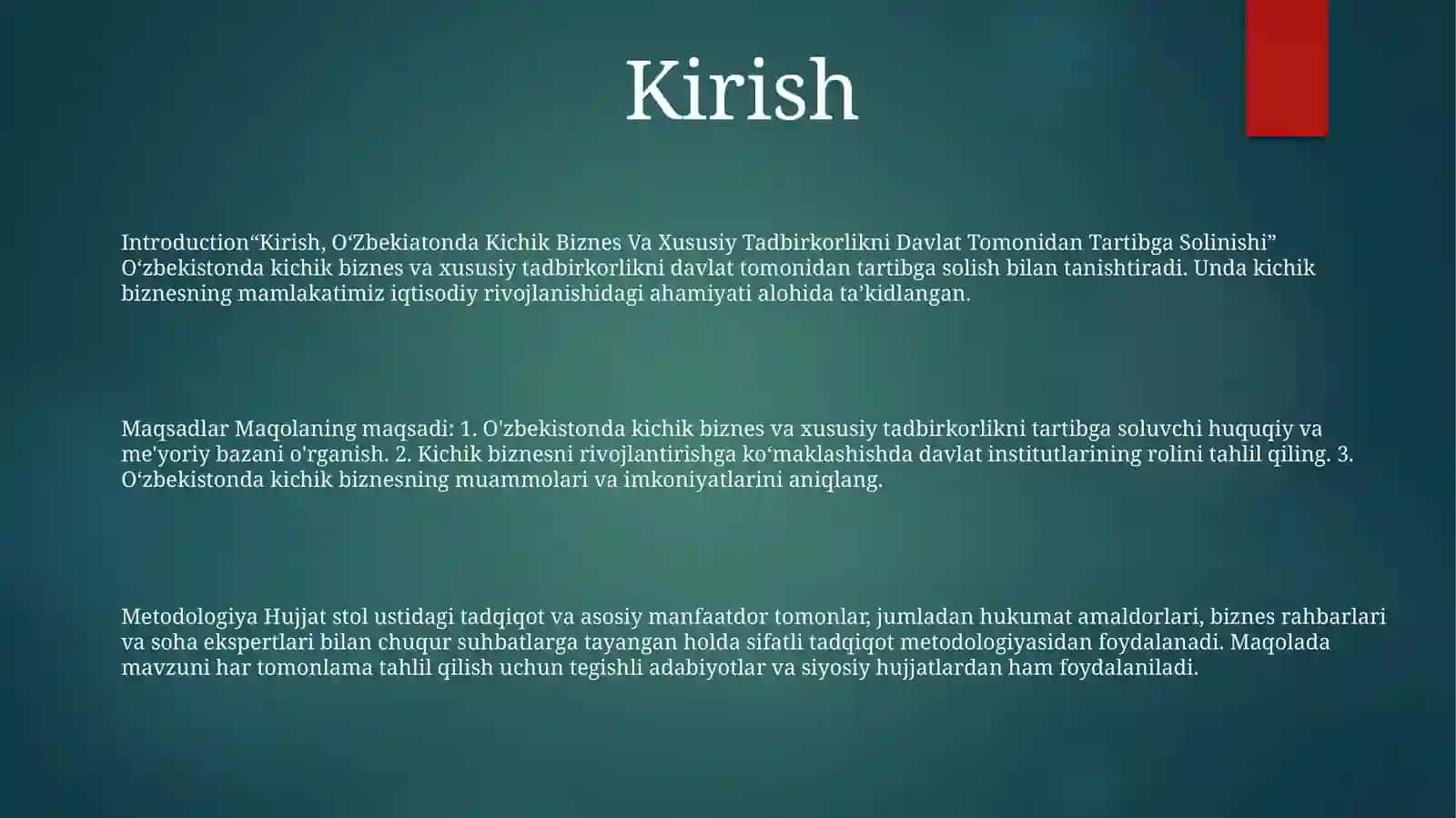 OʻZbekiatonda Kichik Biznes Va Xususiy Tadbirkorlikni Davlat Tomonidan Tartibga Solinishi 2