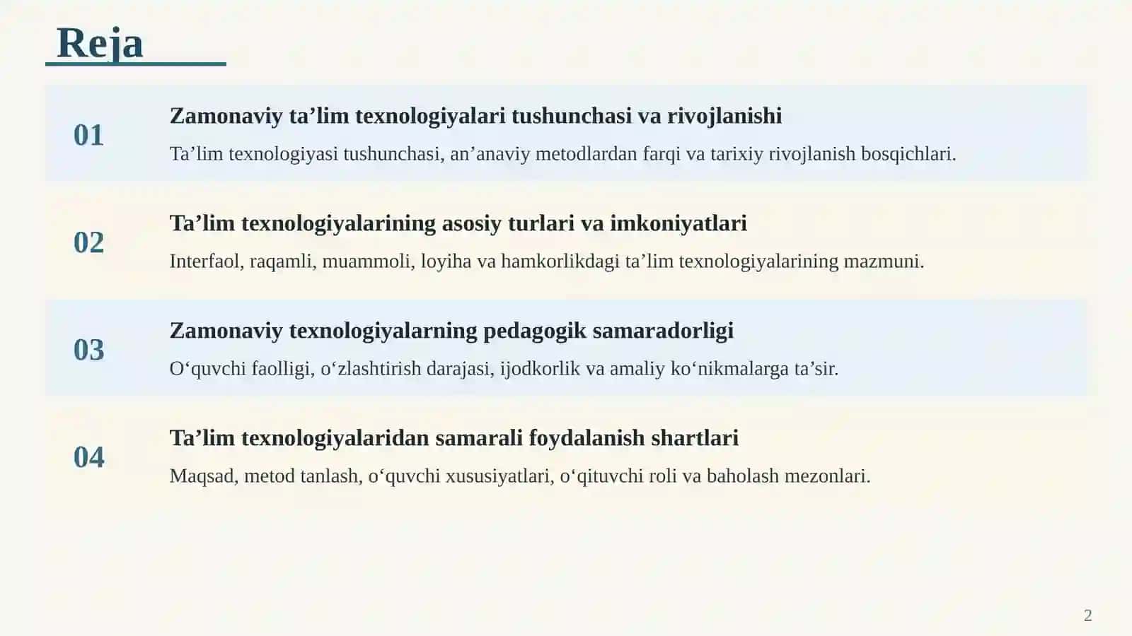 ZAMONAVIY TA’LIM TEXNOLOGIYALARI VA ULARNING PEDAGOGIK SAMARADORLIGI 2