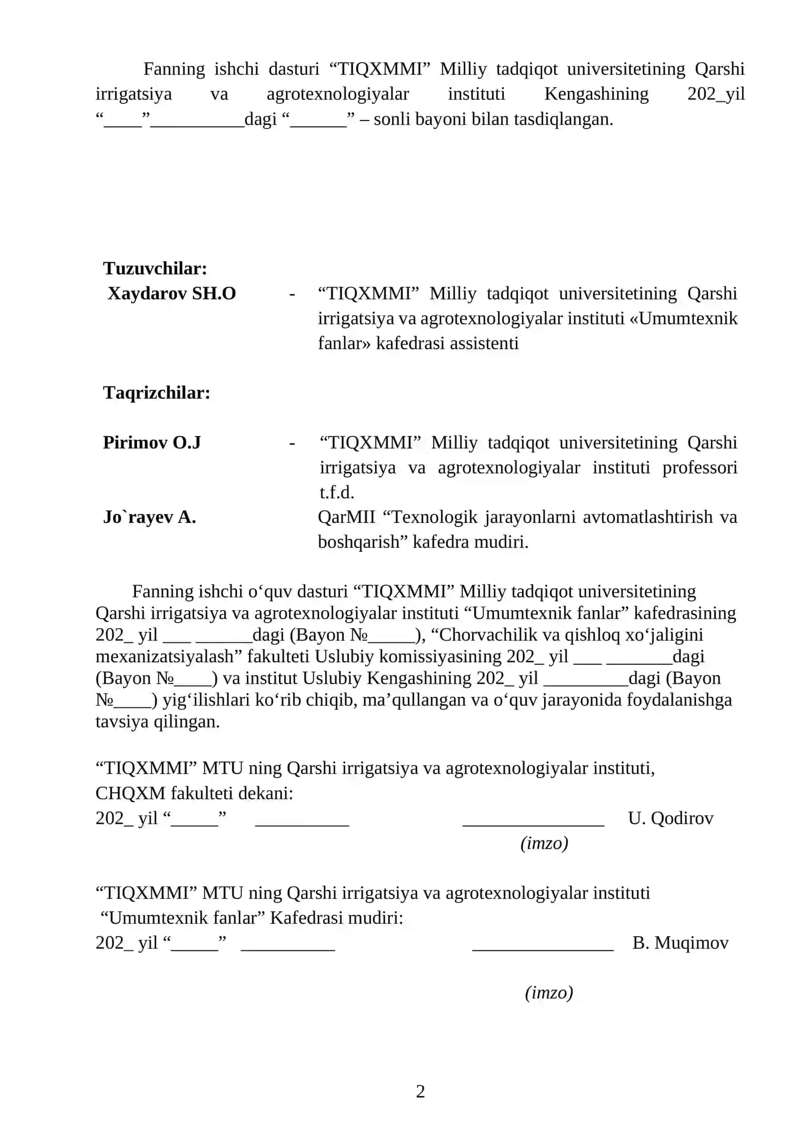 RELE HIMOYASI VA AVTOMATIKA FANINING ISHCHI O‘QUV DASTURI 2