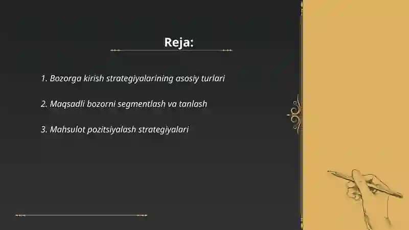 Mahsulot yoki tovarni bozorga chiqarish strategiyalari 2