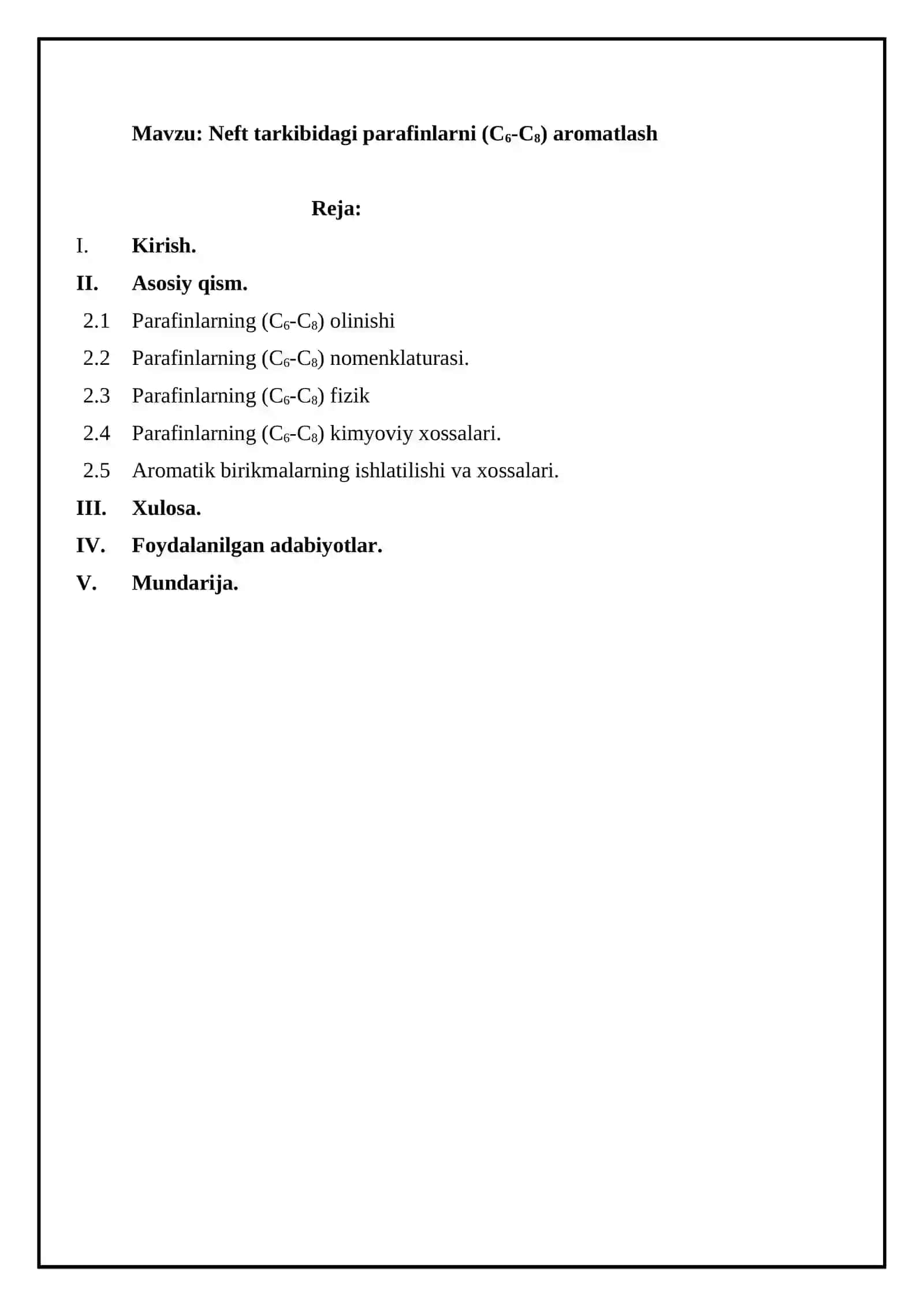 Neft tarkibidagi parafinlarni (С6-С8) aromatlash 2
